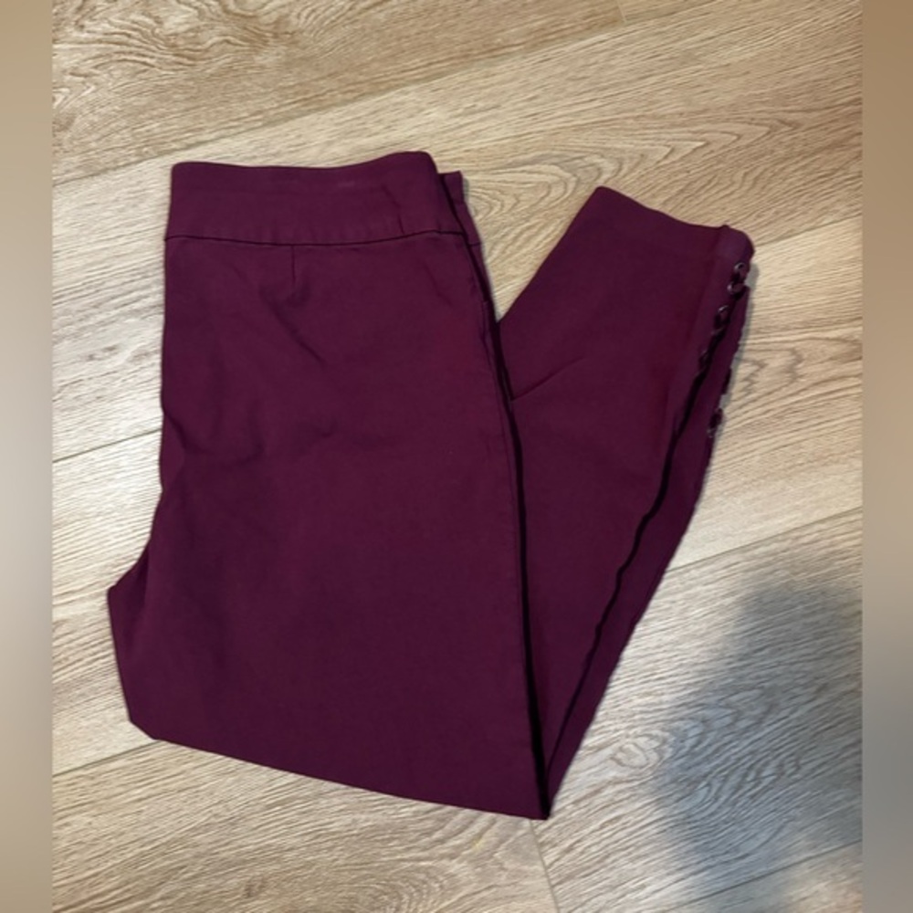 CJ Banks Plus Signature Slimming Ponte Pants 16W Burgundy Lace Up Ankles